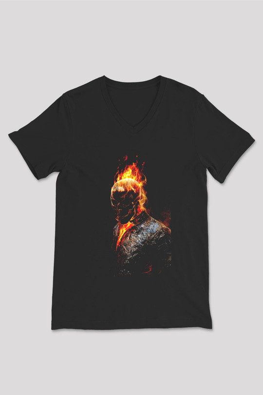 Ghost Rider Hayalet Sürücü Siyah Unisex  V Yaka Tişört