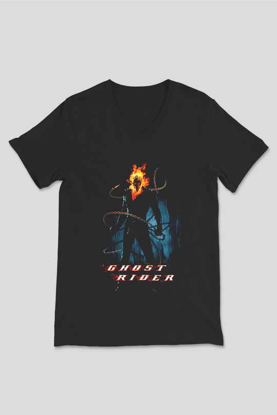 Ghost Rider Hayalet Sürücü Siyah Unisex  V Yaka Tişört