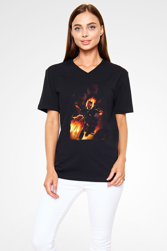 Ghost Rider Hayalet Sürücü Siyah Unisex  V Yaka Tişört