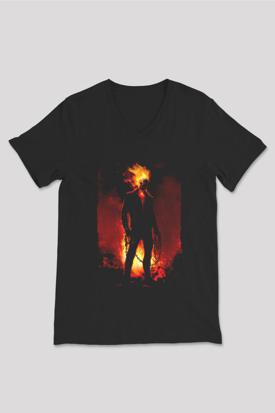 Ghost Rider Hayalet Sürücü Siyah Unisex  V Yaka Tişört