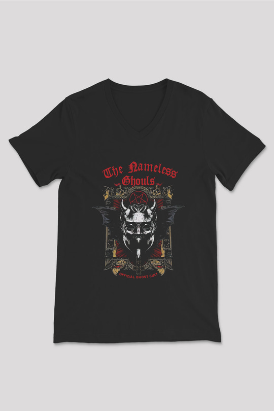 Ghost Siyah Unisex V Yaka Tişört T-Shirt