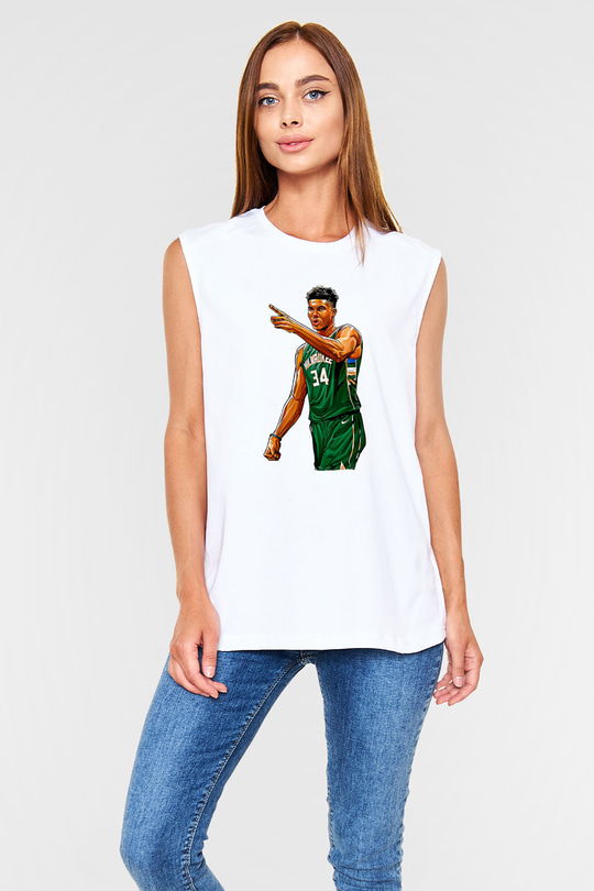 Giannis Antetokounpma Baskılı Beyaz Unisex Kolsuz Tişört - Tshirt