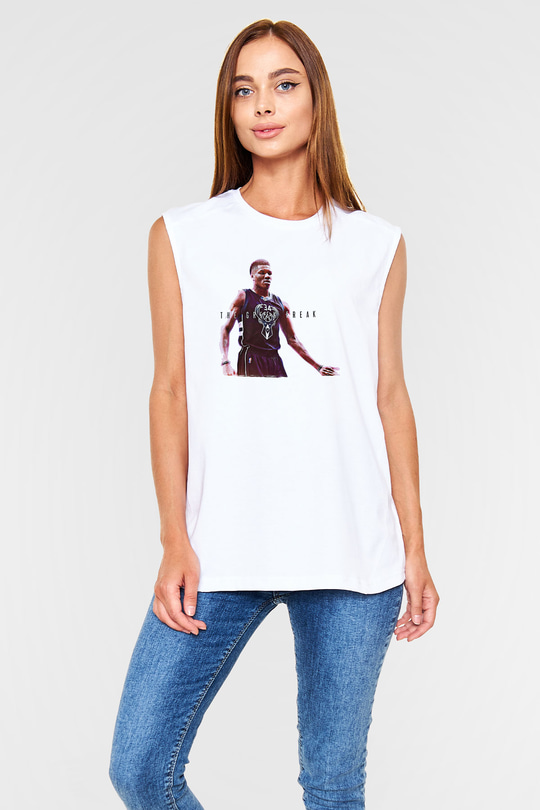 Giannis Antetokounpma Baskılı Beyaz Unisex Kolsuz Tişört - Tshirt