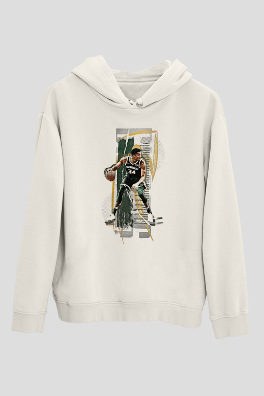 Giannis Antetokounpma Baskılı Beyaz Unisex Kapüşonlu Sweatshirt