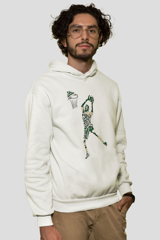 Giannis Antetokounpma Baskılı Beyaz Unisex Kapüşonlu Sweatshirt