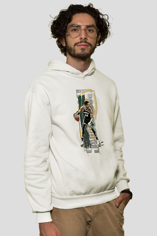 Giannis Antetokounpma Baskılı Beyaz Unisex Kapüşonlu Sweatshirt