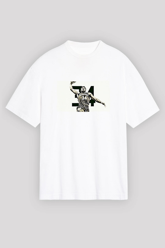 Giannis Antetokounpma Baskılı Beyaz Unisex Oversize Tişört - Tshirt