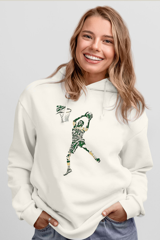 Giannis Antetokounpma Baskılı Beyaz Unisex Kapüşonlu Sweatshirt