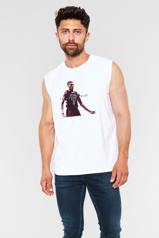 Giannis Antetokounpma Baskılı Beyaz Unisex Kolsuz Tişört - Tshirt