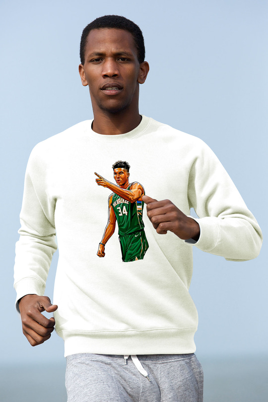 Giannis Antetokounpma Baskılı Beyaz Unisex Sweatshirt