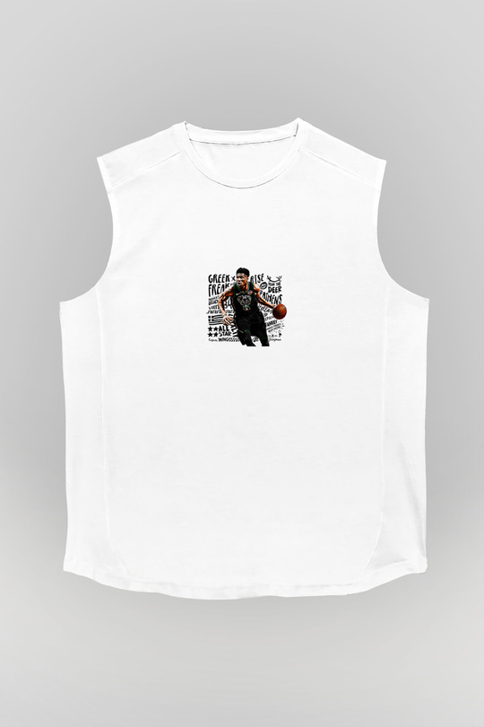 Giannis Antetokounpma Baskılı Beyaz Unisex Kolsuz Tişört - Tshirt