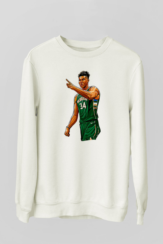 Giannis Antetokounpma Baskılı Beyaz Unisex Sweatshirt