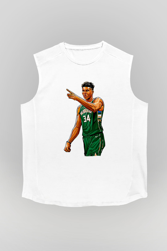 Giannis Antetokounpma Baskılı Beyaz Unisex Kolsuz Tişört - Tshirt