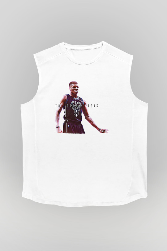 Giannis Antetokounpma Baskılı Beyaz Unisex Kolsuz Tişört - Tshirt