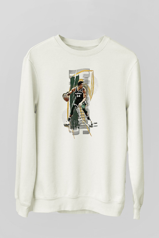 Giannis Antetokounpma Baskılı Beyaz Unisex Sweatshirt