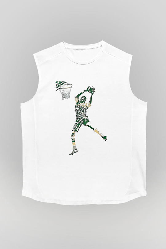Giannis Antetokounpma Baskılı Beyaz Unisex Kolsuz Tişört - Tshirt