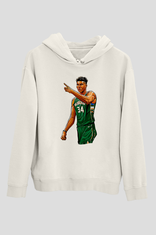 Giannis Antetokounpma Baskılı Beyaz Unisex Kapüşonlu Sweatshirt