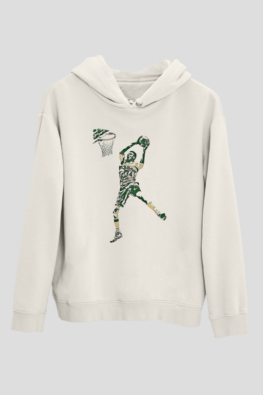 Giannis Antetokounpma Baskılı Beyaz Unisex Kapüşonlu Sweatshirt
