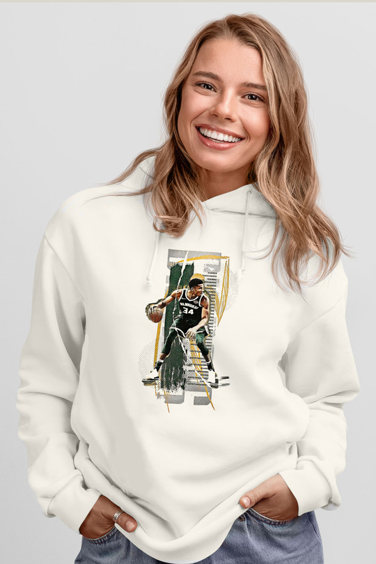 Giannis Antetokounpma Baskılı Beyaz Unisex Kapüşonlu Sweatshirt