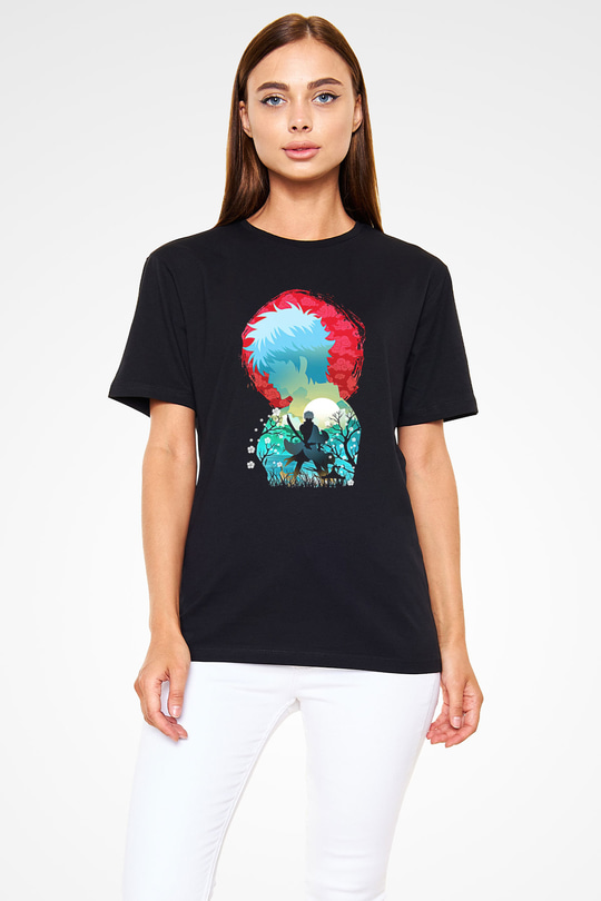 Gintama Baskılı Unisex Siyah Tişört - Tshirt