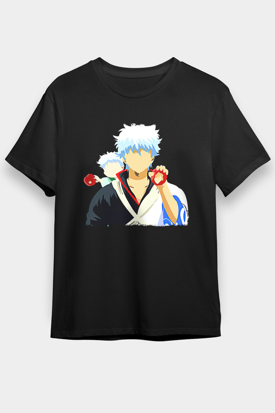 Gintama Baskılı Unisex Siyah Tişört - Tshirt