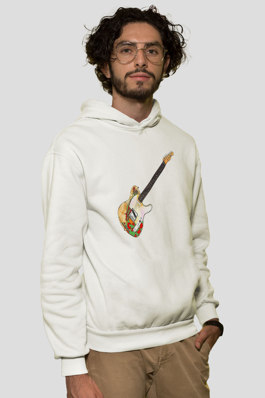 Gitarist Beyaz Unisex Kapüşonlu Sweatshirt