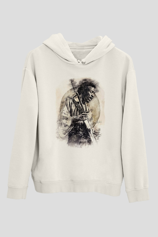 Gitarist Beyaz Unisex Kapüşonlu Sweatshirt