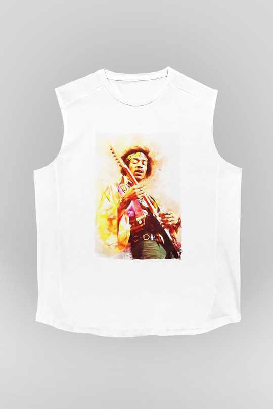 Gitarist Beyaz Unisex Kolsuz Tişört