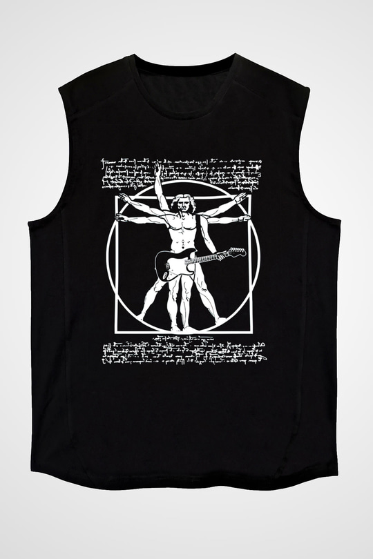 Gitarist Siyah Unisex Kolsuz Tişört