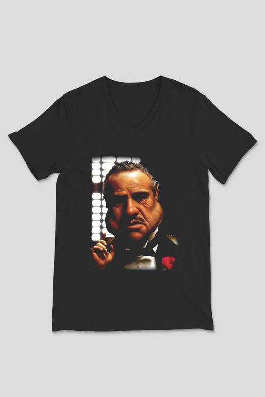 Godfather Siyah Unisex V Yaka Tişört T-Shirt