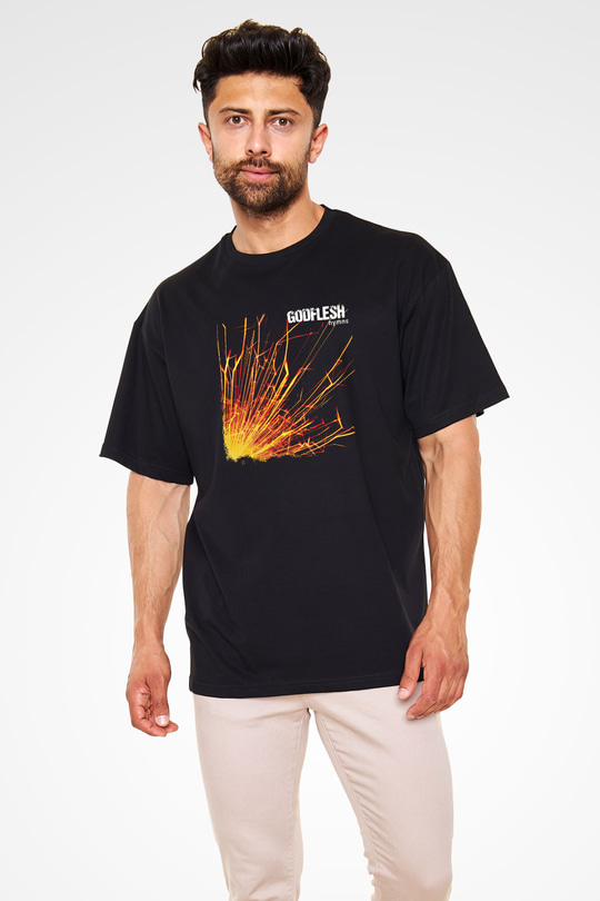 Godflesh Baskılı Unisex Siyah Oversize Tişört