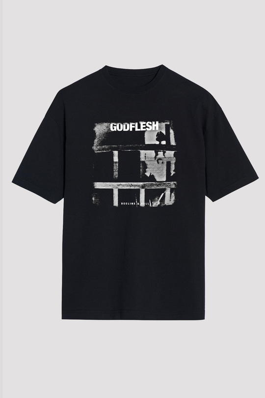 Godflesh Baskılı Unisex Siyah Oversize Tişört