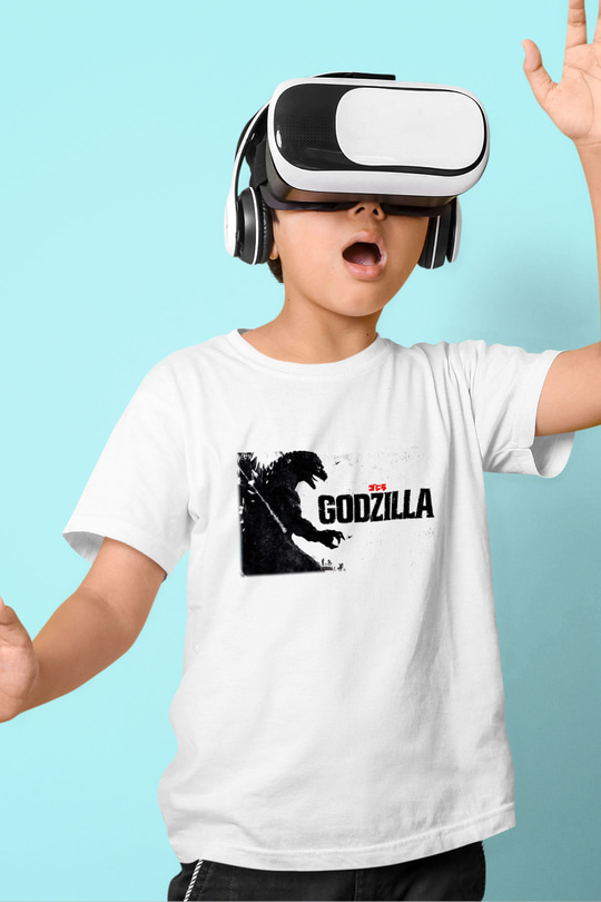 Godzilla Baskılı Beyaz Unisex Çocuk Tişört