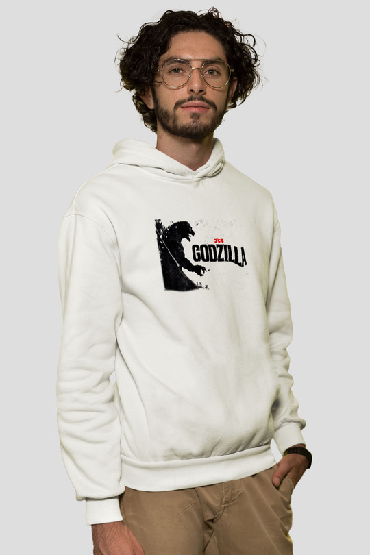 Godzilla Beyaz Unisex Hoodie