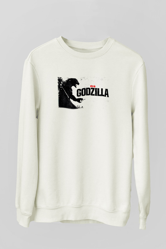 Godzilla Beyaz Unisex Sweatshirt