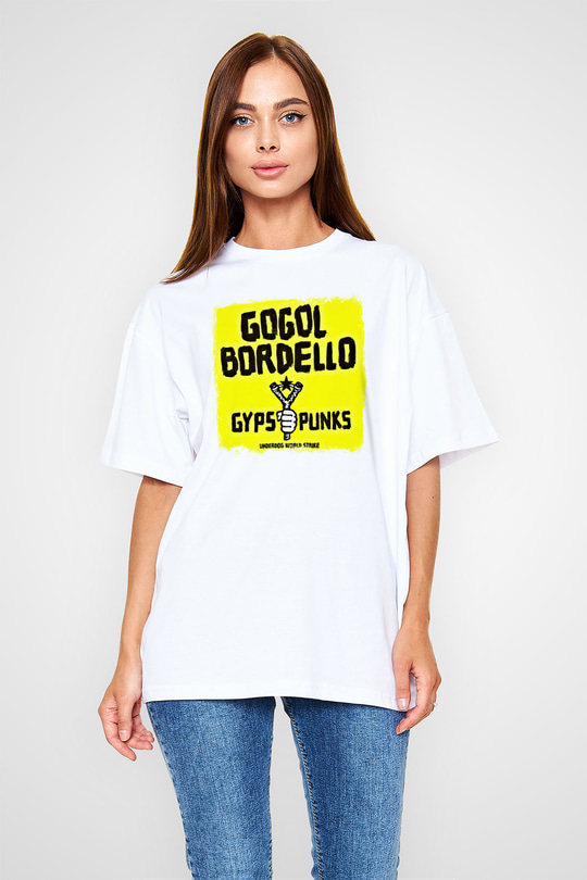 Gogol Bordello Baskılı Unisex Beyaz Oversize Tişört