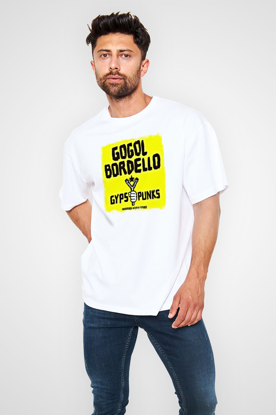 Gogol Bordello Baskılı Unisex Beyaz Oversize Tişört