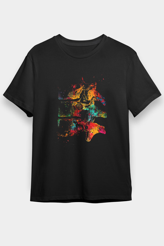 Göğüs Omurları Baskılı Unisex Siyah Tişört - Tshirt