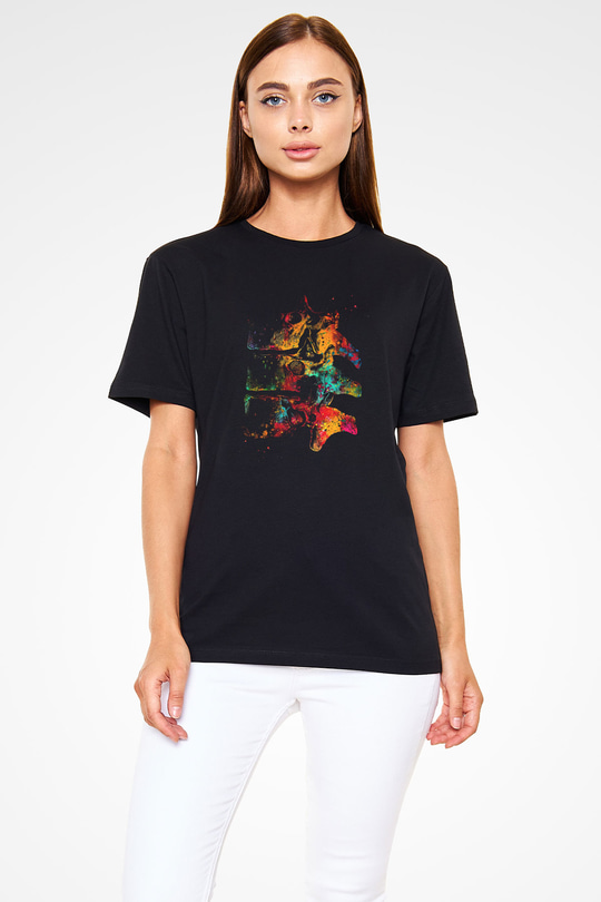Göğüs Omurları Baskılı Unisex Siyah Tişört - Tshirt