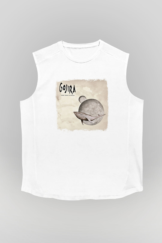Gojira Baskılı Unisex Beyaz Kolsuz Tişört