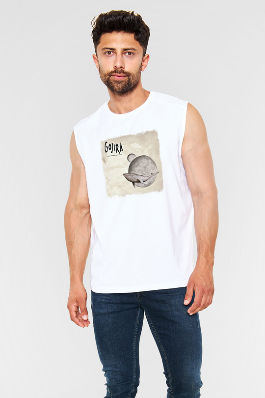 Gojira Baskılı Unisex Beyaz Kolsuz Tişört
