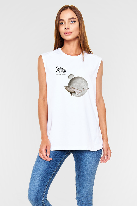 Gojira Beyaz Unisex Kolsuz Tişört