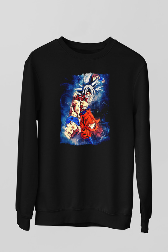 Goku Baskılı Unisex Siyah Sweatshirt