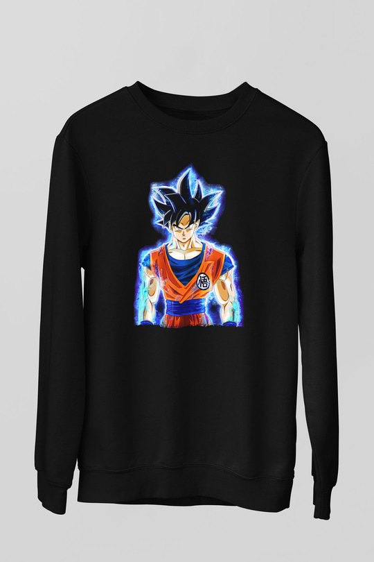 Goku Baskılı Unisex Siyah Sweatshirt