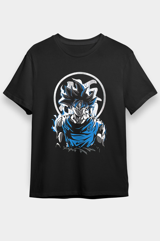 Goku Baskılı Unisex Siyah Tişört - Tshirt