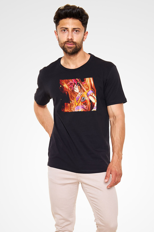 Goku Baskılı Unisex Siyah Tişört - Tshirt