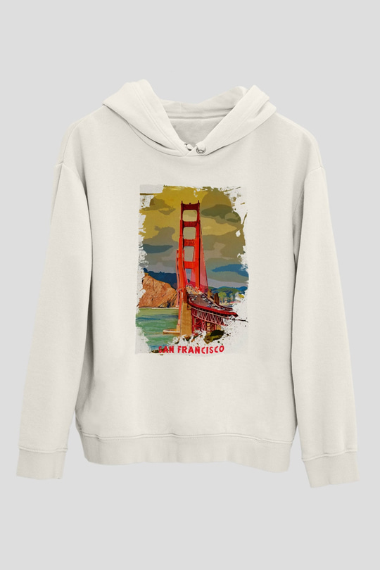 Golden Gate Bridge Beyaz Unisex Hoodie