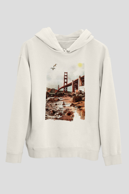 Golden Gate Bridge Beyaz Unisex Hoodie