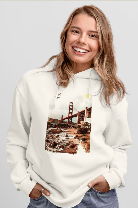 Golden Gate Bridge Beyaz Unisex Hoodie