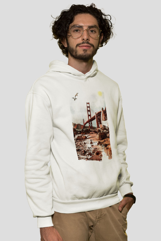 Golden Gate Bridge Beyaz Unisex Hoodie